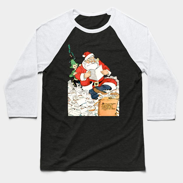 Santa Claus reading children's letters merry christmas retro vintage comic book Baseball T-Shirt by REVISTANGO